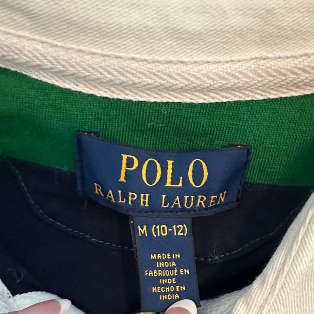 NWT Polo by Ralph Lauren Boys Rugby Striped Green and Navy Polo - Picture 4 of 6